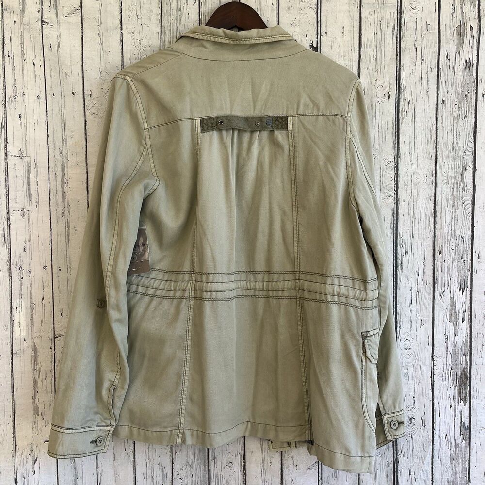 Marrakech Anthropologie Womens Utility Cargo Jacket Size L Green Grunge Lyocell - Picture 8 of 14